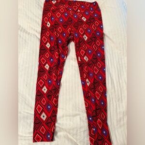 LulaRoe red and purple leggings with black bats. OS.